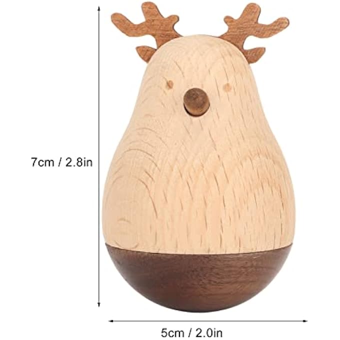 WOODEN WOBBLER 7 CM SMALL DEER CRAFT WIGGLING ROLLING BABY TUMBLER TOY, EARLY EDUCATION AWARENESS BALANCING WOBBLER TOY FOR BOYS AGED 3-12 MONTHS - Image 3