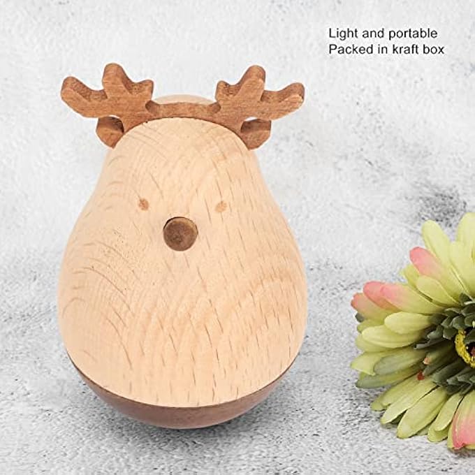 WOODEN WOBBLER 7 CM SMALL DEER CRAFT WIGGLING ROLLING BABY TUMBLER TOY, EARLY EDUCATION AWARENESS BALANCING WOBBLER TOY FOR BOYS AGED 3-12 MONTHS - Image 5