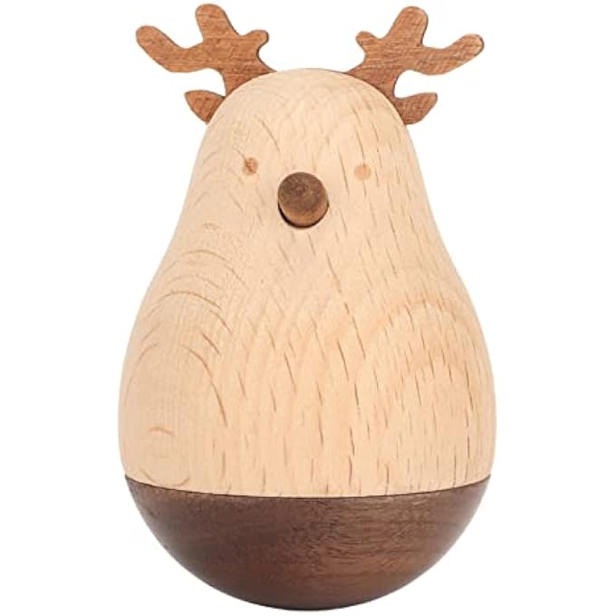 WOODEN WOBBLER 7 CM SMALL DEER CRAFT WIGGLING ROLLING BABY TUMBLER TOY, EARLY EDUCATION AWARENESS BALANCING WOBBLER TOY FOR BOYS AGED 3-12 MONTHS - Image 2