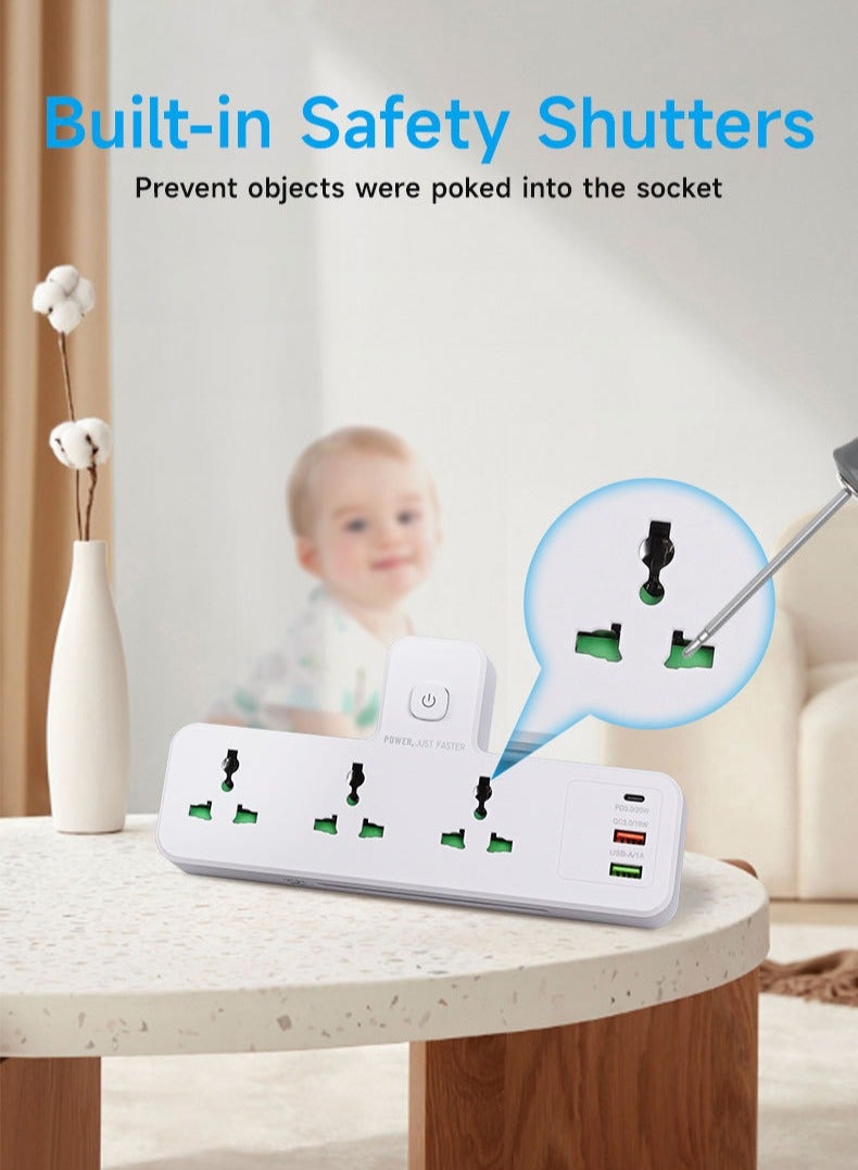 نكومي محول شريط الطاقة المتعدد مع ضوء ليلي، محول كهربائي عالمي مع 1 USB-A و 1 PD3.0/20W و 1 QC 3.0/18W، شاحن جداري موسع مع 3 مداخل - Image 5