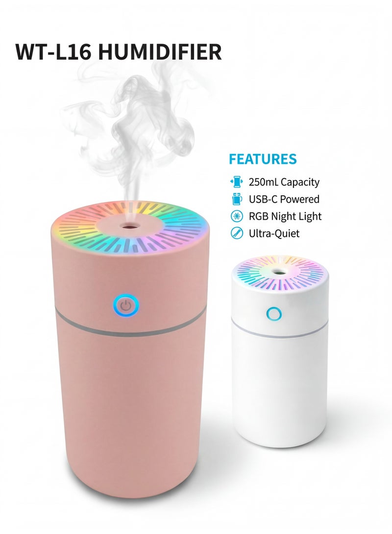 Car Diffuser Humidifier 250ML, Mini Portable Aromatherapy Essential Oil Diffuser with 7 Color RGB LED Light, Ultra-Quiet Cool Mist Air Freshener for Car, Cup Holder Design, USB-C, Car Accessories Interior - Image 2