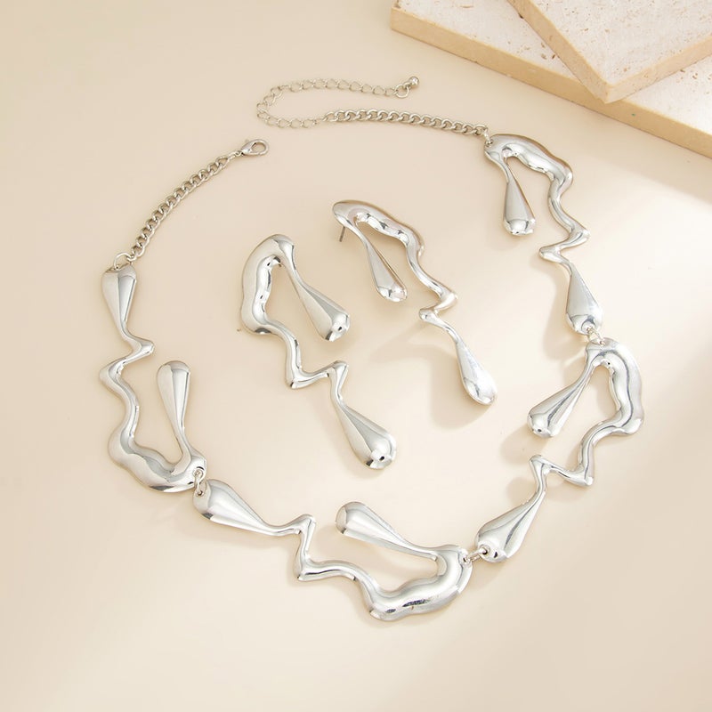 SHIXIN Liquid Design Sweet Cool Necklace - Irregular Water Drop Metal Chain - Image 4