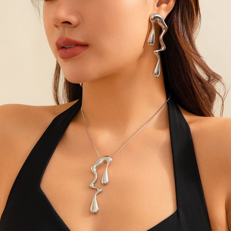 SHIXIN Liquid Design Sweet Cool Necklace - Irregular Water Drop Metal Chain - Image 3