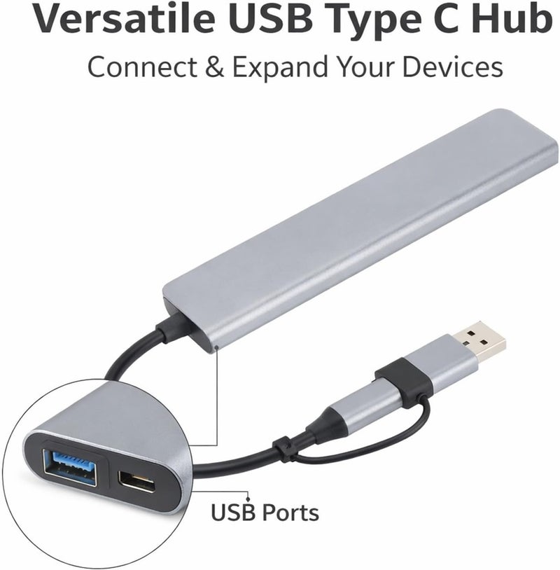 USB Type C Hub with Aluminum Alloy Body, 1 USB3.0, 4 USB2.0, 2 Type C Ports - Fast Data Transfer, Stable Connection, Portable for Laptop Tablet Phone - Image 2