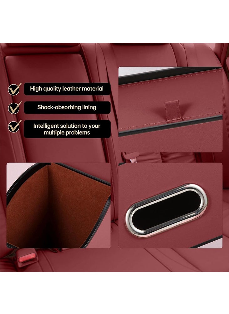 CARONIC 1 Pcs Vehicle Multifunctional Storage Box, Car Back Seat Organizer and Storage with 2 Drink Cup Holder, Premium PU Leather Universal Hanging Car Seat Back Organizer Maroon  - Image 4
