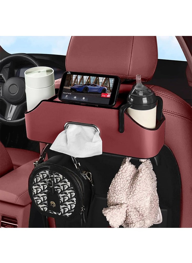 CARONIC 1 Pcs Vehicle Multifunctional Storage Box, Car Back Seat Organizer and Storage with 2 Drink Cup Holder, Premium PU Leather Universal Hanging Car Seat Back Organizer Maroon  - Image 5