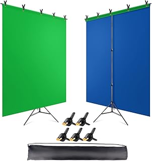 JEBUTU Green Blue Backdrop with Stand Kit 5 x 6.5 Ft, Double-sided Reversible Green Blue Screen with Portable T-Shaped - Image 1
