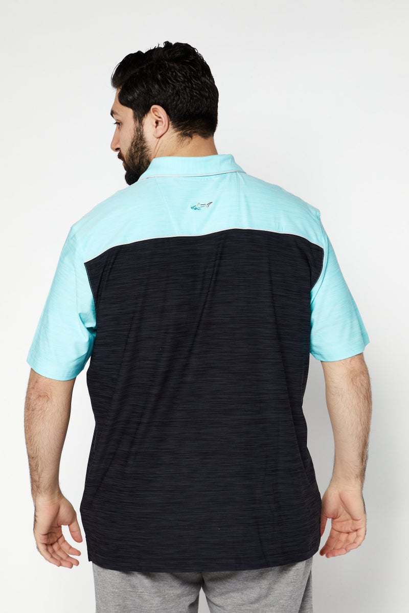 Greg Norman Men Regular Fit Short Sleeve Two Tone Polo Shirt, Turquoise/Black - Image 3