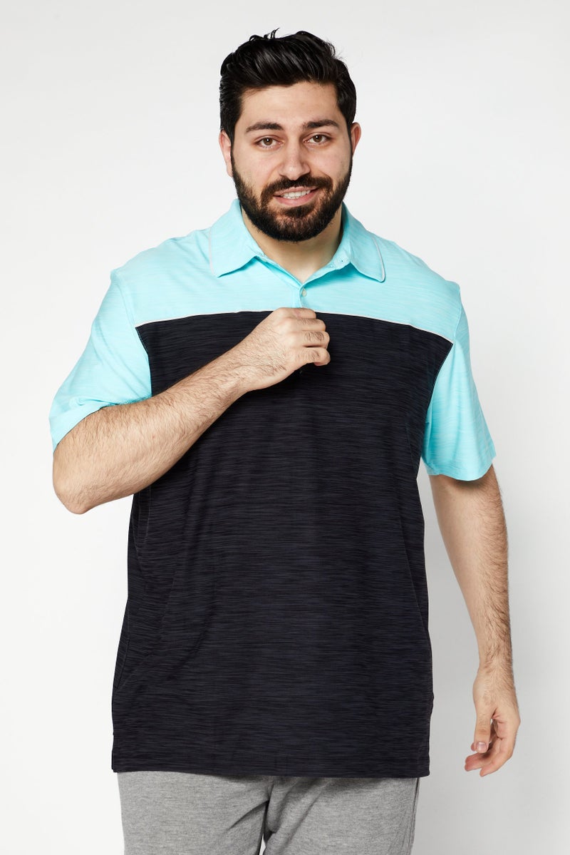 Greg Norman Men Regular Fit Short Sleeve Two Tone Polo Shirt, Turquoise/Black - Image 1