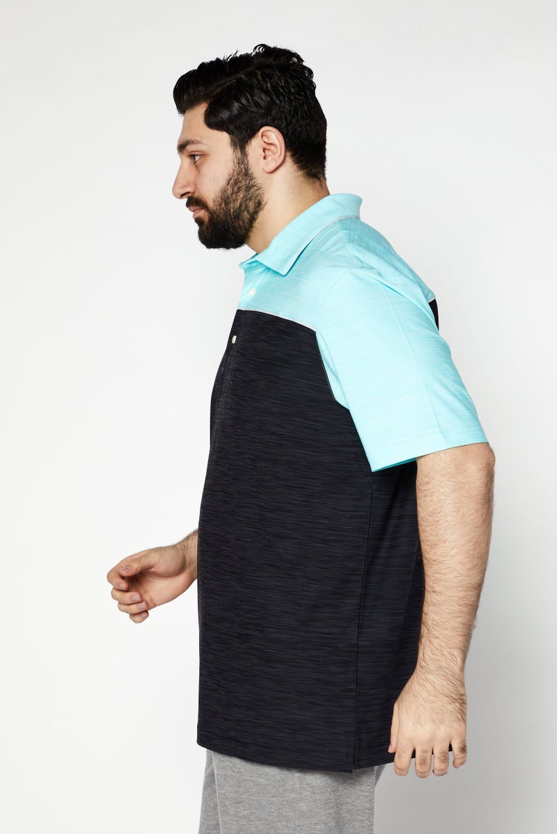 Greg Norman Men Regular Fit Short Sleeve Two Tone Polo Shirt, Turquoise/Black - Image 2