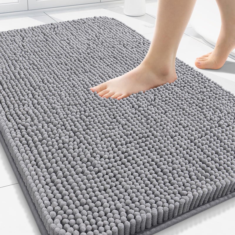 Arotive Bathroom Rugs 30x20, Extra Soft Absorbent Shaggy Chenille Bath Rugs, Machine Washable Rubber Backing Non-Slip Bath Mats for Bathroom Floor Tub and Shower, Home Decor Accessories, Grey - Image 1