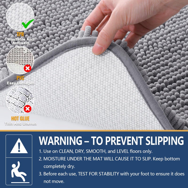 Arotive Bathroom Rugs 30x20, Extra Soft Absorbent Shaggy Chenille Bath Rugs, Machine Washable Rubber Backing Non-Slip Bath Mats for Bathroom Floor Tub and Shower, Home Decor Accessories, Grey - Image 5
