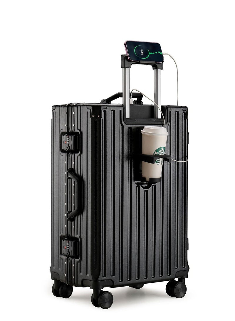 Hard Shell Suitcases with Aluminum Frame,Carry-On and Checked Luggage Set, USB Charging Port, TSA Lock, Silent Spinner Wheels, Cup Holder, and Phone Stand – Durable Lightweight Polycarbonate