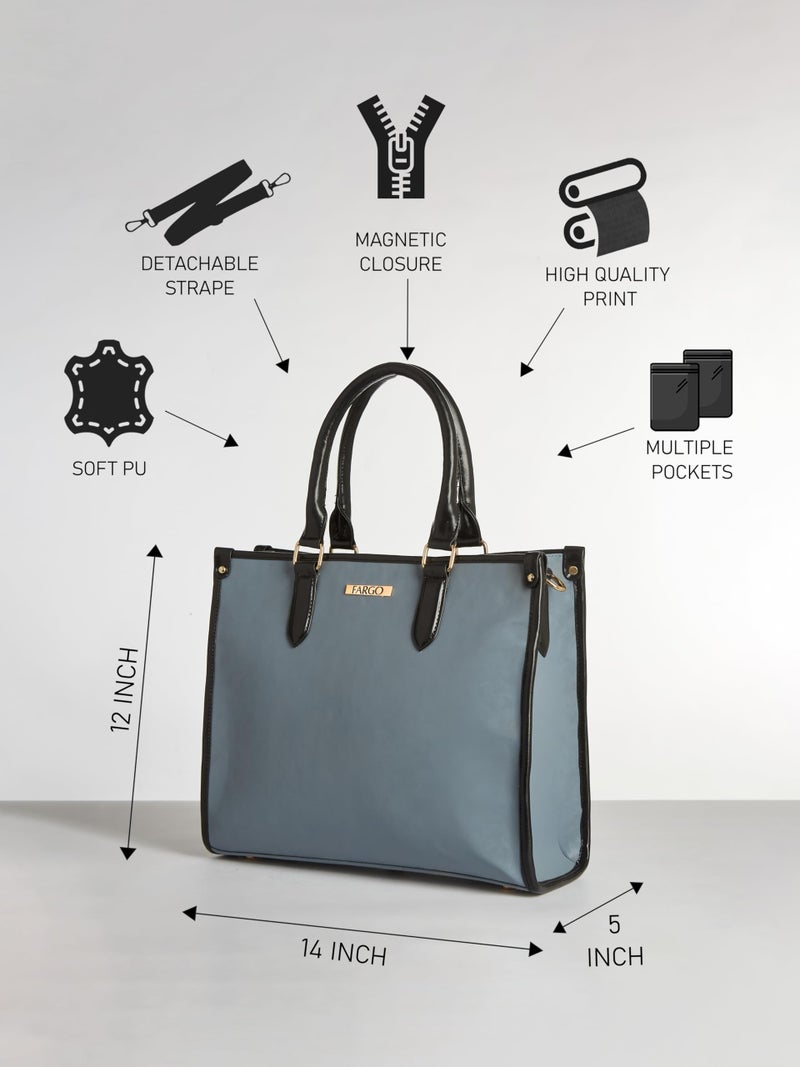Fargo Regal Vegan Leather Tote Bag for Women | Laptop Compartment, RFID Pockets, YKK Zipper, Large Office Handbag | Shoulder Bag for College & Daily Use | Made in India (Grey) - Image 2