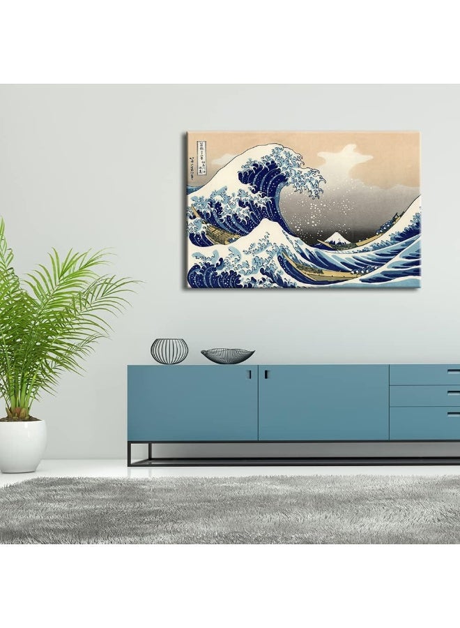 Wieco Art Wieco Art Great Wave of Kanagawa Katsushika Hokusai Giclee Canvas Prints Wall Art Abstract Seascape Pictures Paintings for Living Room Home Decorations Large Modern Stretched and Framed Sea Artwork  - Image 3