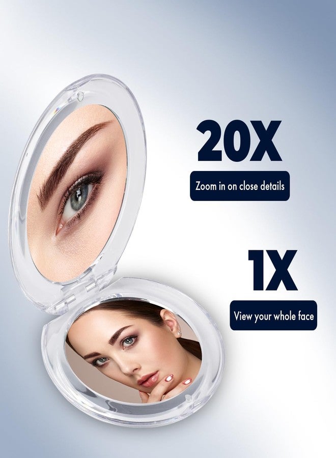 MIRRORVANA Small Compact 20X Magnifying Mirror for Travel - Handheld, Foldable & Very Lightweight - Mini Pocket-Sized Magnified Mirror for Purse - Round 3.3” Diameter - Image 2