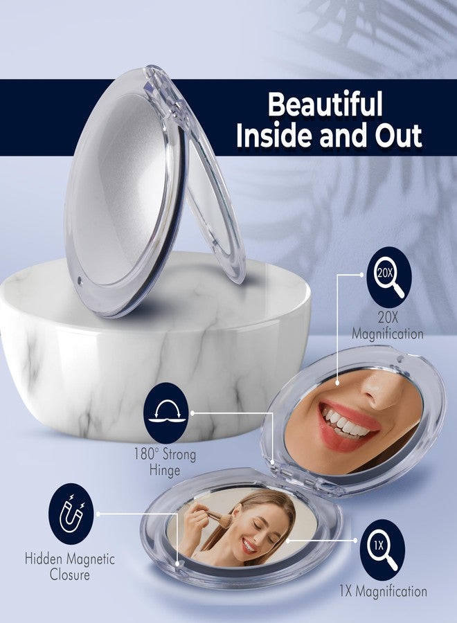 MIRRORVANA Small Compact 20X Magnifying Mirror for Travel - Handheld, Foldable & Very Lightweight - Mini Pocket-Sized Magnified Mirror for Purse - Round 3.3” Diameter - Image 5