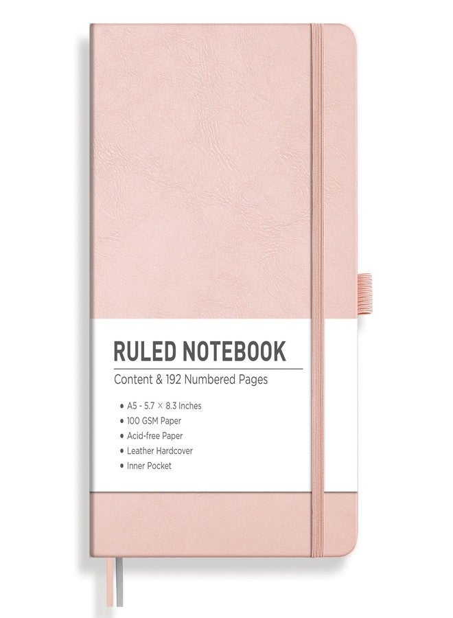 RETTACY Journaling Notebooks, A5 Lined Journal Notebook with 192 Numbered Pages, 5.7'' × 8.3'' Medium Size, for Writing, Work, Leather Hardcover, 100 GSM Thick Paper (Rose Gold) - Image 1