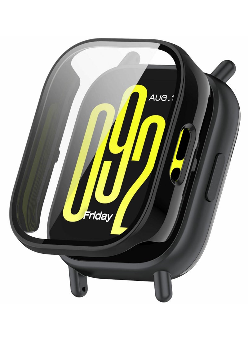 Generic 1PCS For Redmi Watch 5 Lite Case with Tempered Glass Screen Protector, PC + Glass Hybrid Protective Cover Shockproof, Scratch-Resistant, Anti-Fingerprint, Full Coverage Bumper black  - Image 1