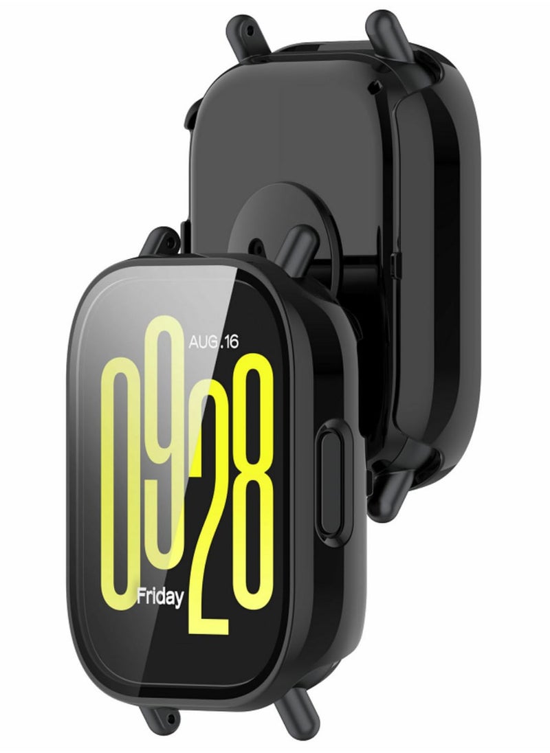 Generic 1PCS For Redmi Watch 5 Lite Case with Tempered Glass Screen Protector, PC + Glass Hybrid Protective Cover Shockproof, Scratch-Resistant, Anti-Fingerprint, Full Coverage Bumper black  - Image 2