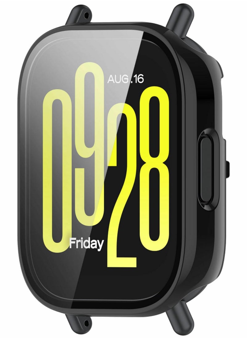 Generic 1PCS For Redmi Watch 5 Lite Case with Tempered Glass Screen Protector, PC + Glass Hybrid Protective Cover Shockproof, Scratch-Resistant, Anti-Fingerprint, Full Coverage Bumper black  - Image 3