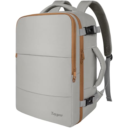 Taygeer 35L Carry On Travel Backpack for Women, Personal Item Backpack with Water Bottle Pocket, Fits 15.6 Inch Laptop, Large Weekender Bag for Women Men Hiking Gift, Dark Brown Khaki - Image 4