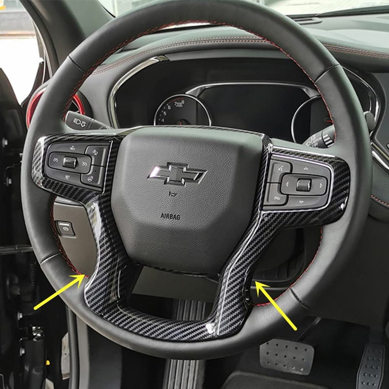 ZiWen New Carbon Fiber Print Steering Wheel Cover Trim for Chevrolet Silverado 1500 2500 3500 Tahoe (Carbon Fiber Print)