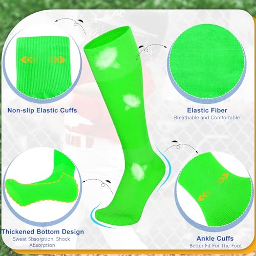 VONMELLI Youth Baseball Belt and Socks Combo, Elastic Fluorescent Green Softball Belts and Socks for Boys(2 Pairs of Socks & 1 Belt) - Image 2