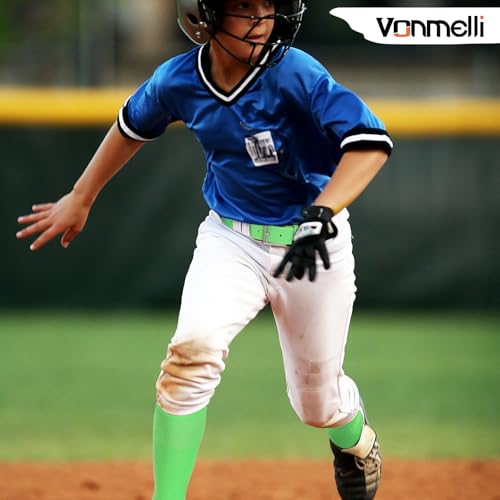 VONMELLI Youth Baseball Belt and Socks Combo, Elastic Fluorescent Green Softball Belts and Socks for Boys(2 Pairs of Socks & 1 Belt) - Image 4