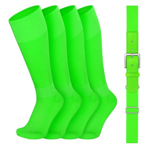 VONMELLI Youth Baseball Belt and Socks Combo, Elastic Fluorescent Green Softball Belts and Socks for Boys(2 Pairs of Socks & 1 Belt) - Image 1
