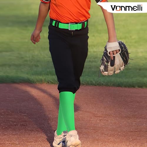 VONMELLI Youth Baseball Belt and Socks Combo, Elastic Fluorescent Green Softball Belts and Socks for Boys(2 Pairs of Socks & 1 Belt) - Image 5
