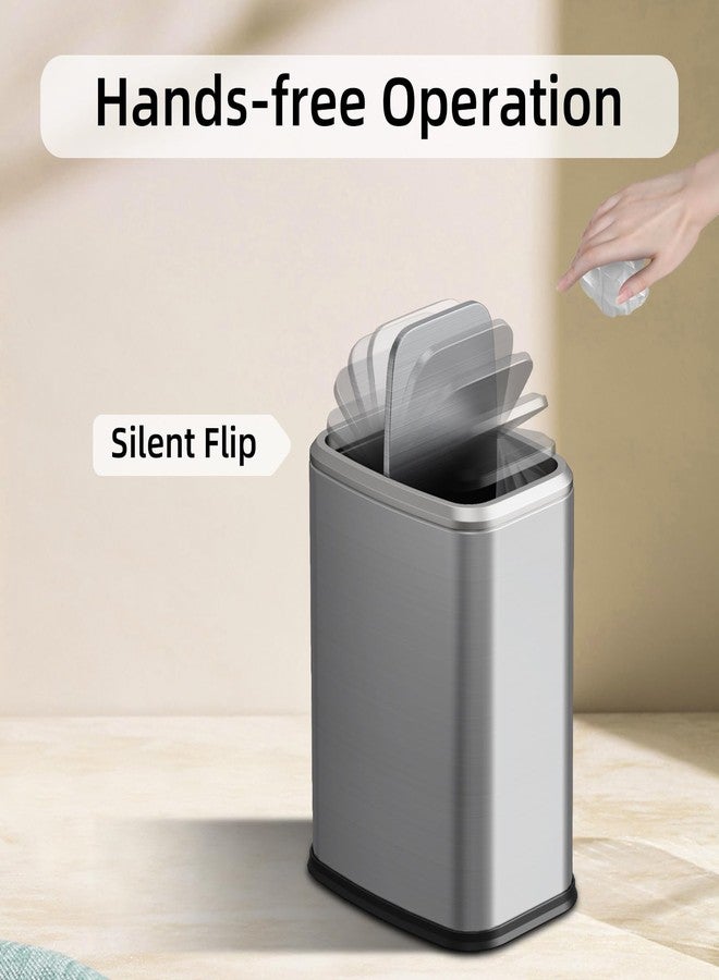 KHMMGK 8L/2.1 Gal Small Bathroom Trash Can with Lid, Swing-Top Rectangular Waste Bin, Stainless Steel Garbage Can for Home, Office, Toilet, Bedroom, Living Room (Silver) - Image 4