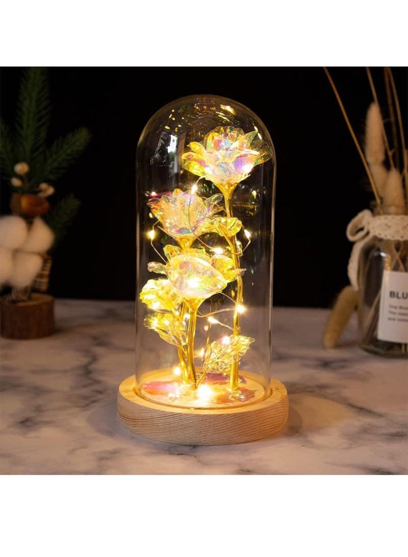 MONOGUE Galaxy Rose Flower Gift Colorful Artificial Rose Flower Gifts Forever in Glass Dome - Image 1