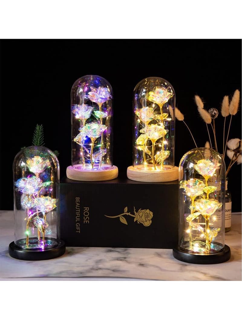 MONOGUE Galaxy Rose Flower Gift Colorful Artificial Rose Flower Gifts Forever in Glass Dome - Image 2
