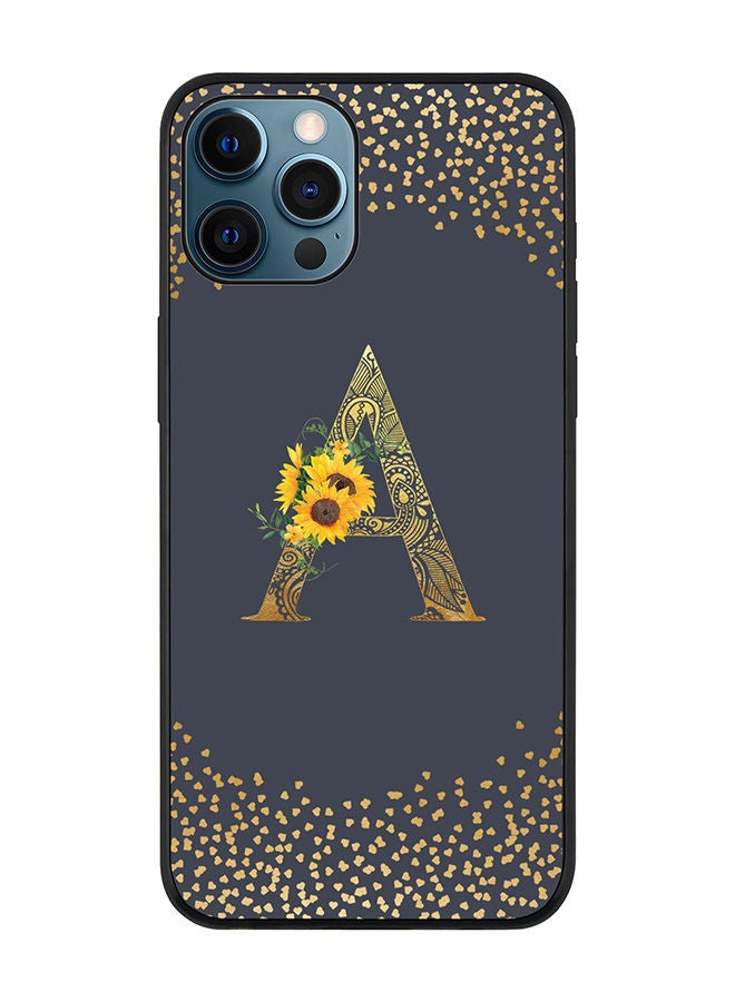 Stylizedd Rugged Black edge case for Apple iPhone 12 Pro Max Slim fit Soft Case Flexible Rubber Edges Anti Drop TPU Gel Thin Cover - Custom Monogram Initial Letter Floral Pattern Alphabet - A (Grey ) - Image 1