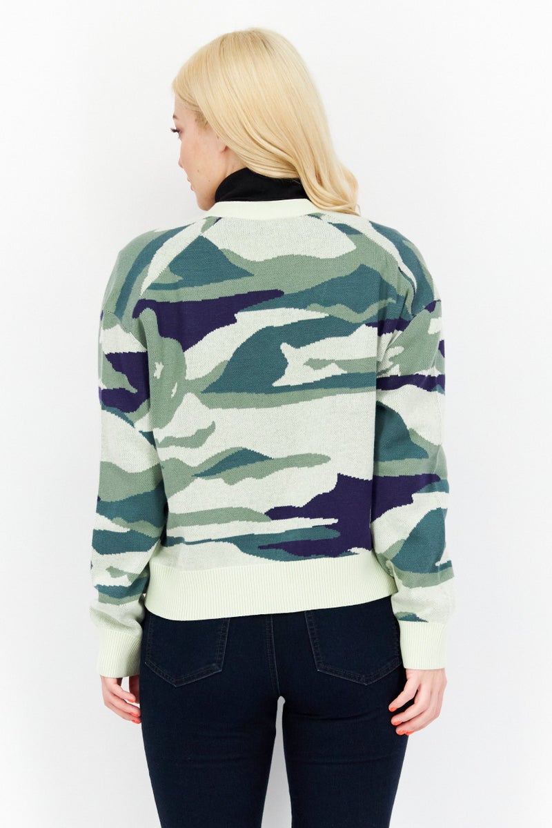Lyle & Scott Women V-Neck Brand Logo Cardigans, Green Combo - Image 4