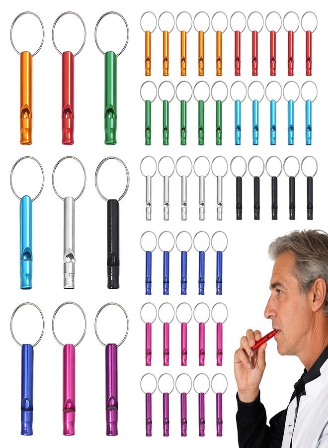 MOSIOBERDAVIAN 54 Pcs Emergency Whistle with Keychain, Aluminum Emergency Survival Whistle for Camping Hiking Hunting Fishing Boating Outdoors Sports, Loud Sound（7 Colors） - Image 1