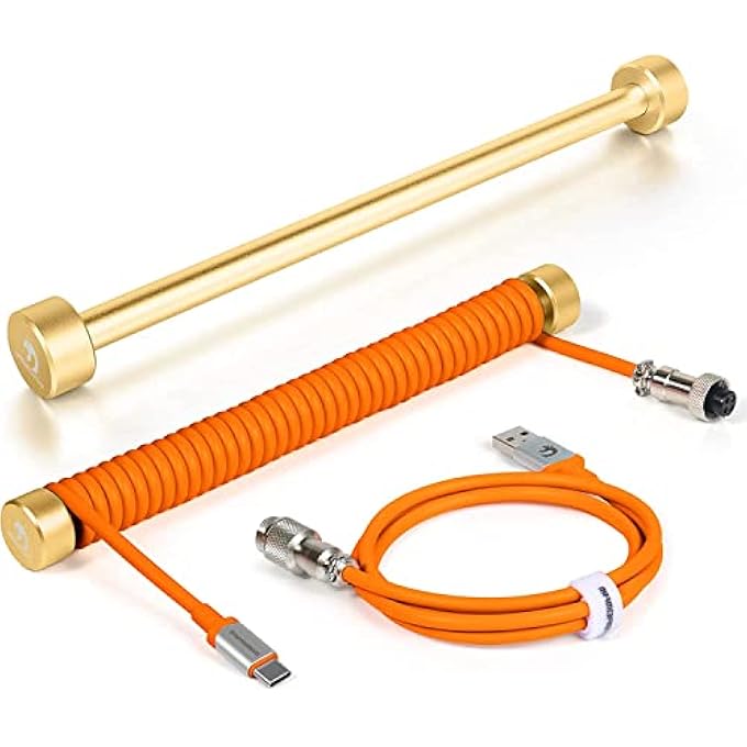 rayihni RC01 CUSTOM WINDER ROD FOR COILED USB C CABLE,DURABLE ALUMINUM METAL,MULTIFUNCTIONAL USE FOR DESK TIDY AND DECORATION,PORTABLE 7.87INCH FOR MECHANICAL GAMING KEYBOARD/PAD/SWITCH/PS4/XBOX CABLE-GOLD - Image 1