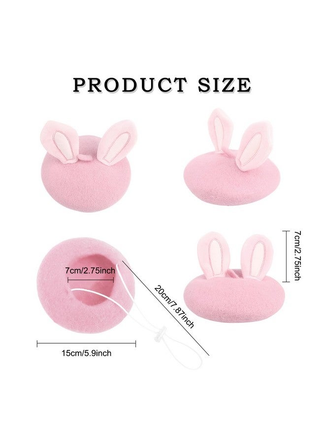قبعة بيريه وردية اللون للقطط والكلاب الأليفة، قبعة بيريه صوفية بأذني أرنب، إكسسوارات لأغطية رأس الحيوانات الأليفة لحفلات عيد الفصح وأعياد الميلاد - Image 5