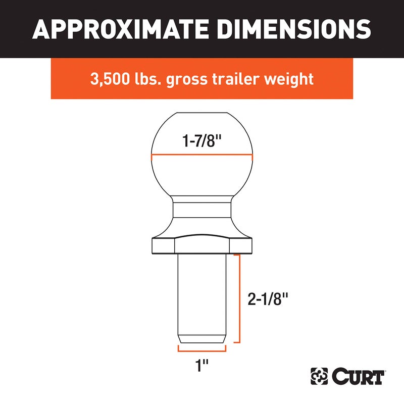 Curt Curt 40051 Stainless Steel Trailer Hitch Ball, 3,500 Lbs, 1-7/8-Inch Diameter, 1 X 2-1/8-Inch Shank - Image 2