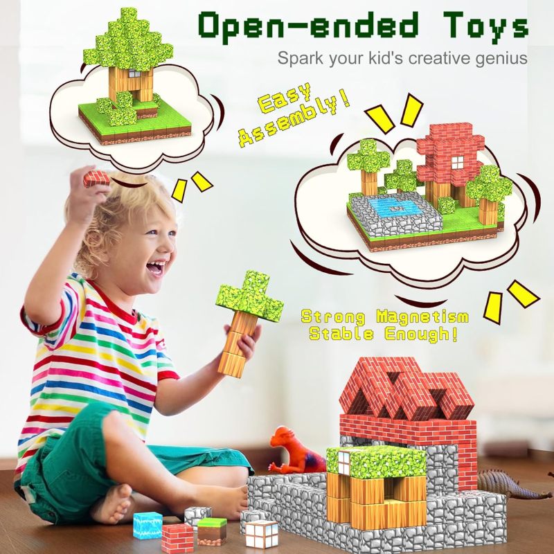 Magnetic Blocks 200 Pieces 2cm Forest-Themed Set - ABS Safe Materials Building Toys for Toddlers Preschool Kids - Image 2
