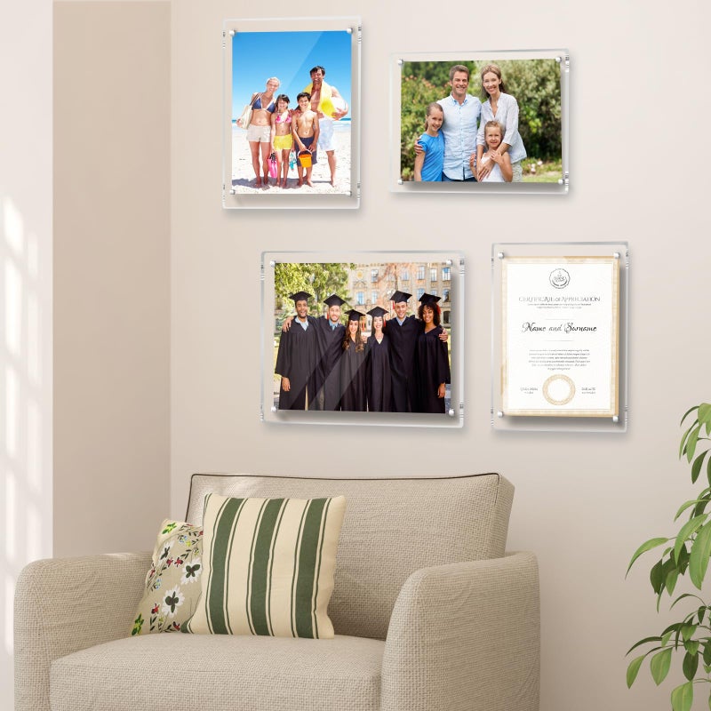 جويوفيب Juoifip 3 Pack 8.5x11 إطار صورة أكريليك لا يوجد حفر مثبتة على جدار الصور بدون إطار لاصق ذاتي الشهادة المغناطيسية واضحة الإطارات دبلوم هدية التخرج لأصدقاء العائلة - Image 4