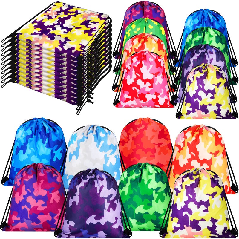 Lothee 30 Pack Drawstring Bags Party Favors for Kids Polyester Party Gift Bags Goody Backpack for Girls Boys Birthday SuppliesAssorted Style