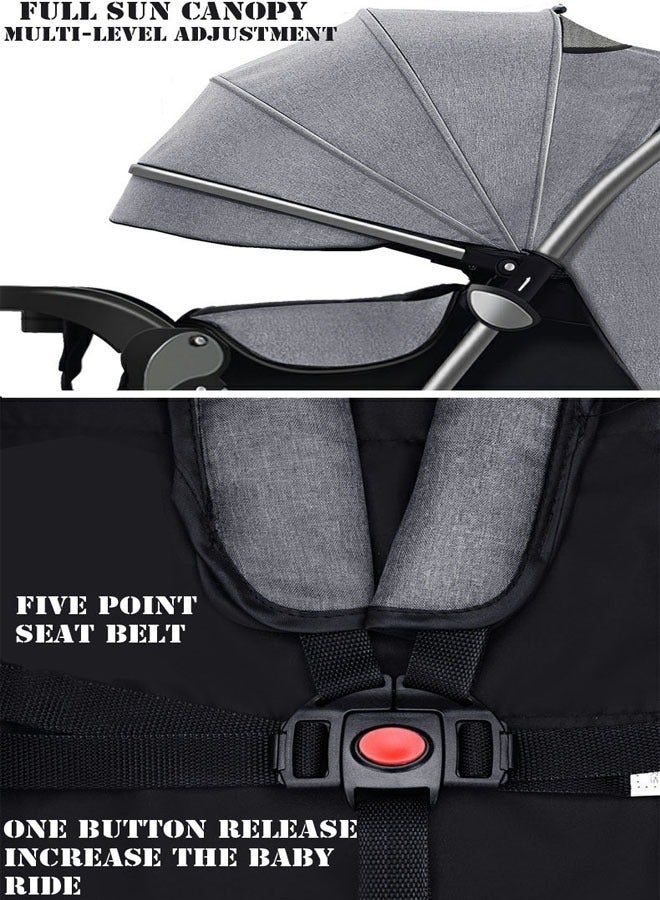 كلناميان عربة أطفال فاخرة قابلة للطي - عربة سفر محمولة متعددة الوظائف لحديثي الولادة والرضع مع نظام تعليق بأربع عجلات - Image 4