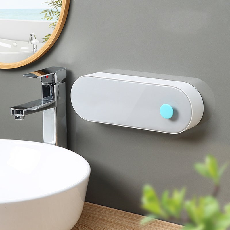 Drain Wall Mounted Soap Box Non Punching Wall Mounted Universal Shower Soap Holder with Dustproof Flip Cover Nordic Grey Width 29.5cm - Image 1