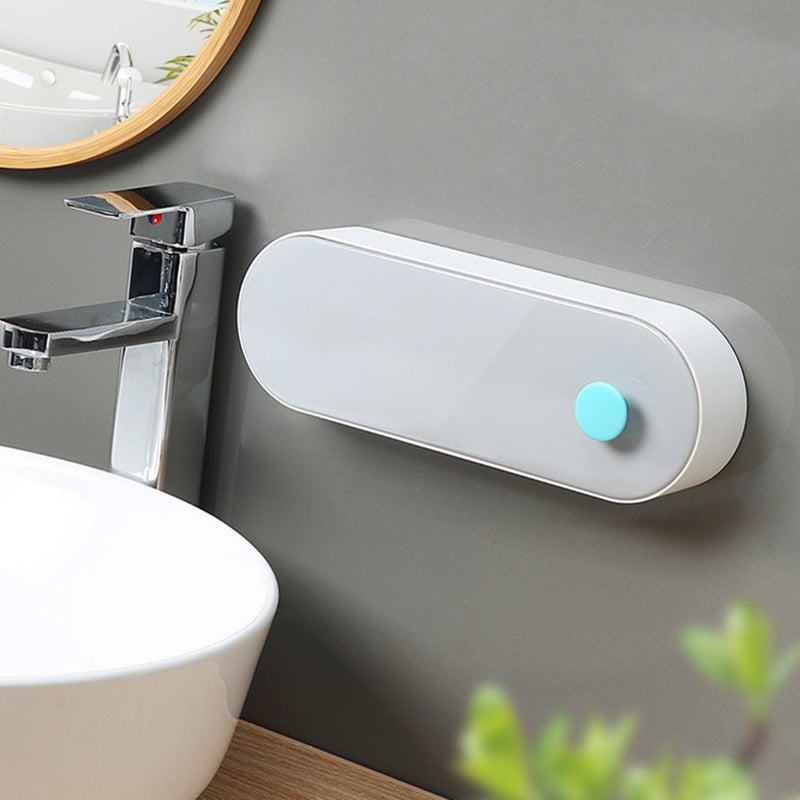 Drain Wall Mounted Soap Box Non Punching Wall Mounted Universal Shower Soap Holder with Dustproof Flip Cover Nordic Grey Width 29.5cm - Image 5