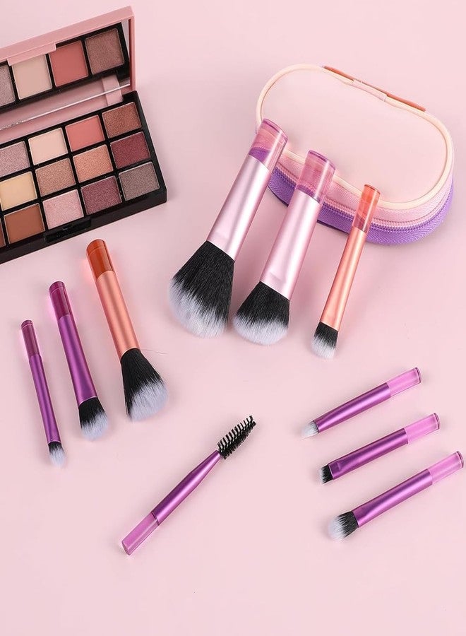 ماي كرييت مجموعة فرش مكياج للسفر من MAYCREATE® مكونة من 10 قطع مع حقيبة بسحاب، شعيرات صناعية، مقابض قصيرة، تشمل فرش المزج، وفرش تحديد الوجه، وفرش ظلال العيون، مجموعة سفر أساسية - Image 4