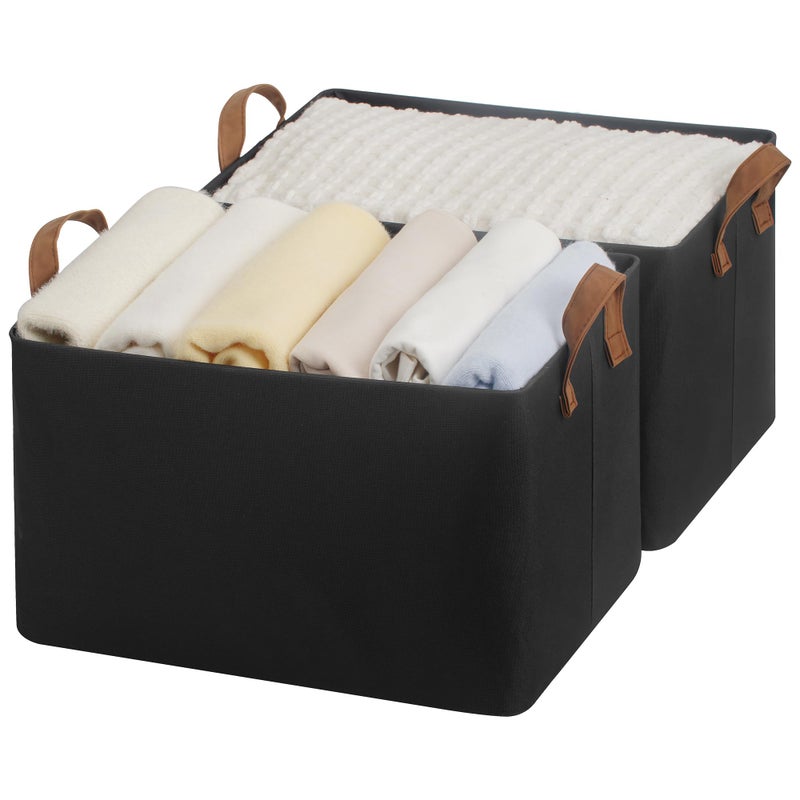 StorageWorks Storage Bins Fabric Storage Bins for Shelves Large Storage Baskets with Metal Frame Closet Baskets and Bins with Handles Black 2Pack