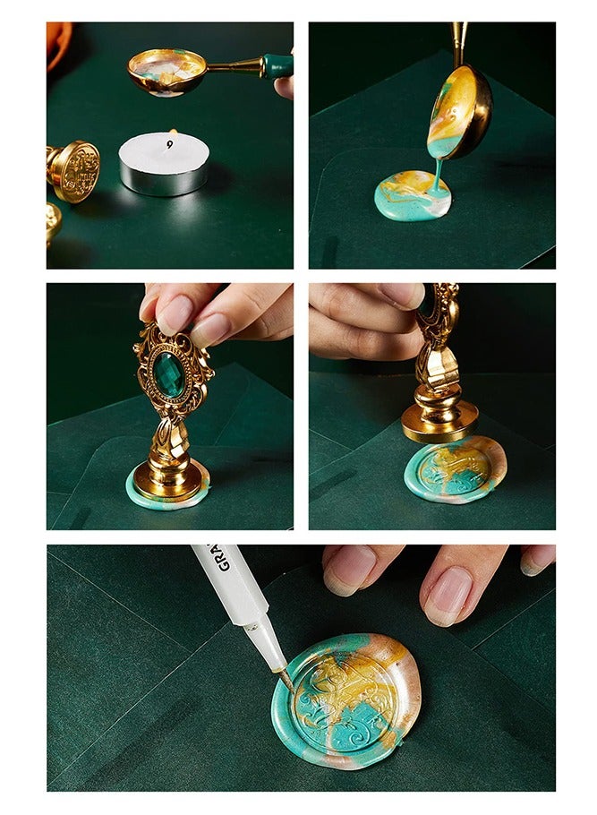 NIIMBOT Wax Seal Stamp Kit with Gift Box, 90 Pcs Wax Seal Beads and 3 Wax Seal Stamp, Sealing Wax Warmer, Vintage Wax Seal Stamp Wax Seal Metallic Pen, Anti-Scalding Wax Melting Spoon, Wax Sealing Beads Wax Seal Kit for Gift and Decoration - Image 4