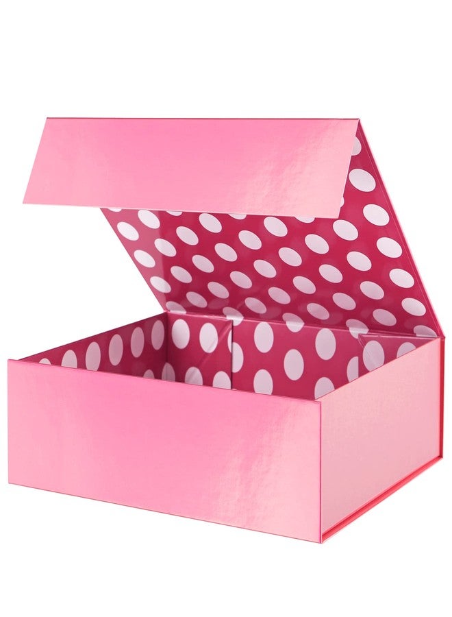 GREEN BEAN Gift Box 13x9.7x3.4 Inches, Large Pink Gift Box with Lid for Presents, Magnetic Gifts Box for Clothes, Shirt, Christmas (Glossy Metallic Pink, Dot Design Inside) - Image 1